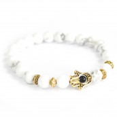 3 x Gemstone Bracelets - Gold Hamsa/White Stone - Click Image to Close